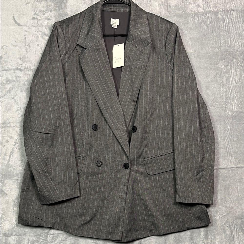 NWT New A New Day White & Gray Pin Stripe Button Front Blazer Size XXL
